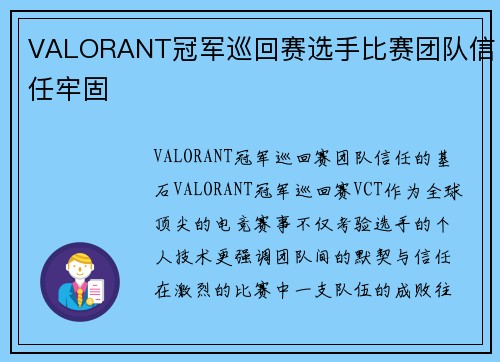 VALORANT冠军巡回赛选手比赛团队信任牢固
