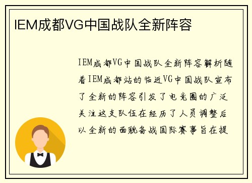 IEM成都VG中国战队全新阵容