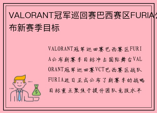 VALORANT冠军巡回赛巴西赛区FURIA公布新赛季目标